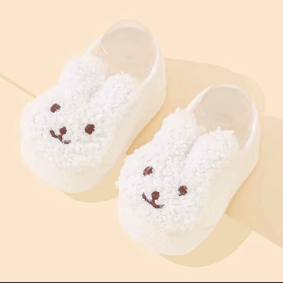 Cute and Cozy Bunny Rabbit Non-Slip Floor Socks. White. 0-12 Months. White - Picture 3 of 3